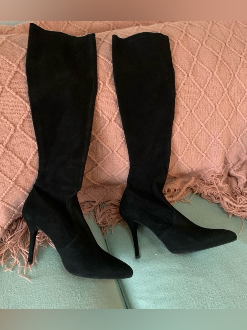 Stuart Weitzman Black Suede Knee-High Stiletto Boots
